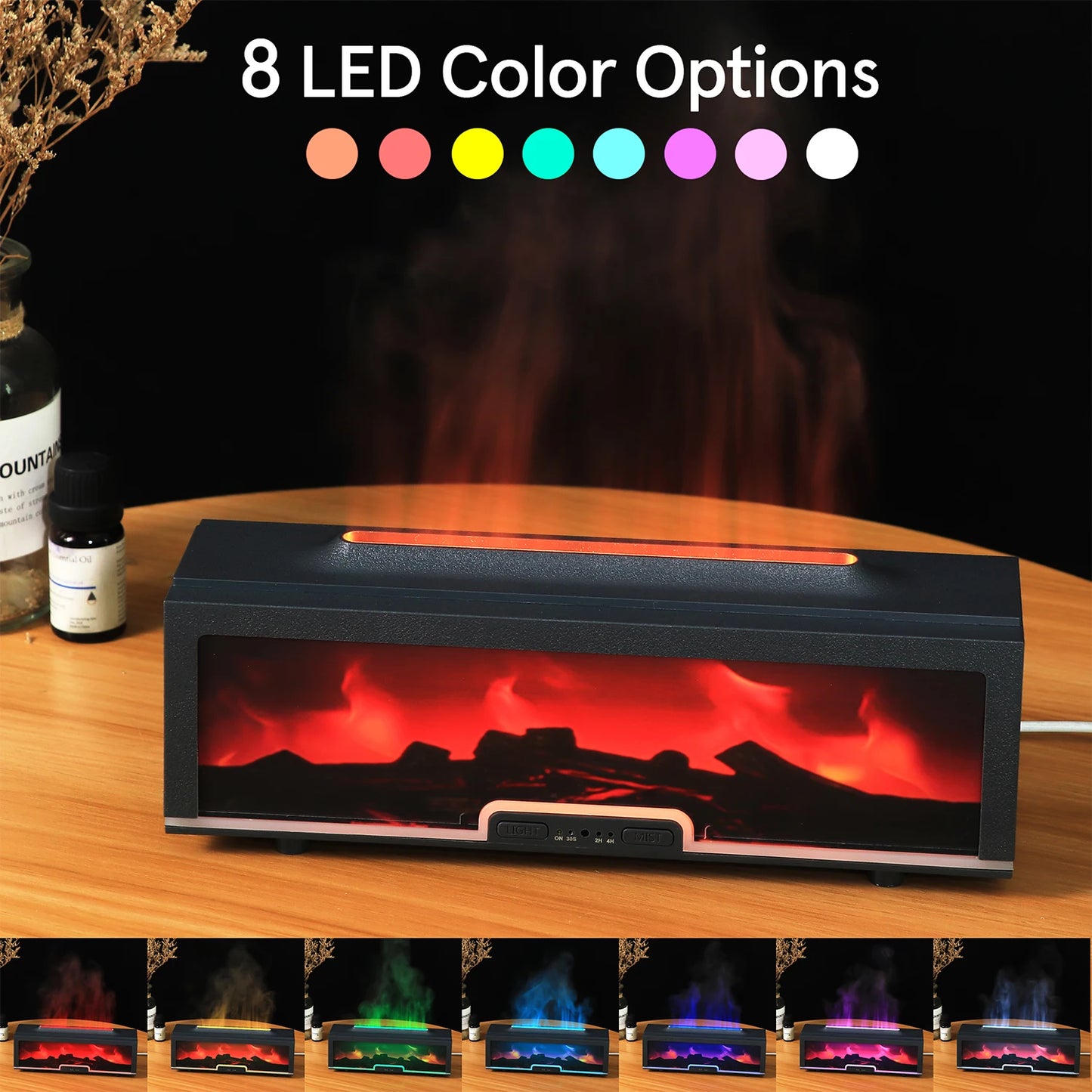 Fireplace Diffusor Match Flame Humidifier Essential Oil Diffuser Flame Home Commercial  LED Light Air Humidifier Cool Mist