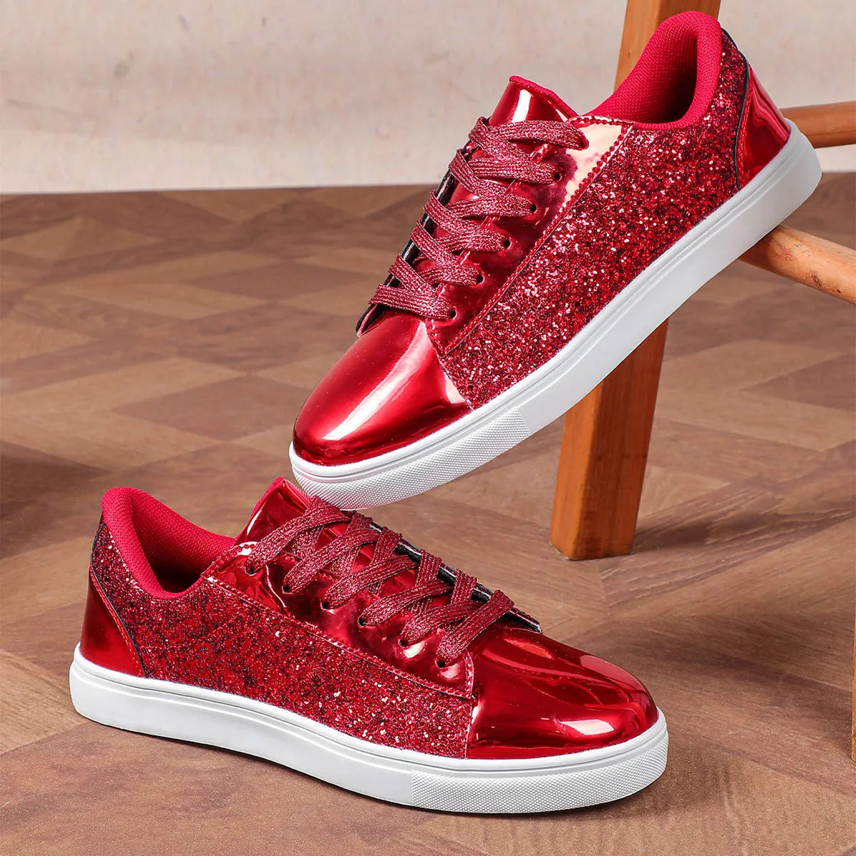 New Hot Product Brand Trendy Sneakers From Vietnam Lace-up Glitter Bling Party Shoes for Girls Teenage Chunky Shoe 2025 Brand