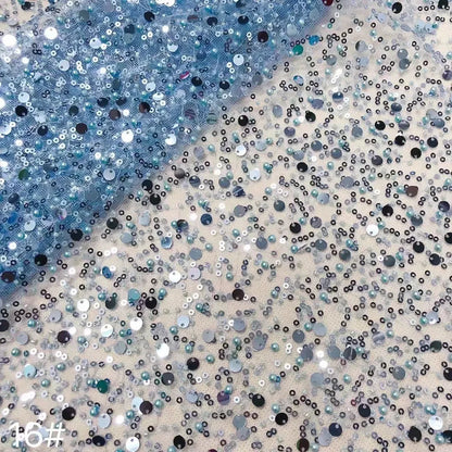 Width 130 cm Polyester Sparkly Sequins Embroidery Beads Mesh Fabric Heavy Tulle Lace Fabric for Wedding Dress Curtain