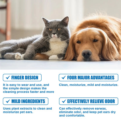 Pet Cleaning Finger Wipes Ear Care Finger Sleeves to Remove Earwax Ear Mites Ear Cleaning Care Pet