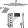 3 Functions Digital Display Thermostatic Shower System Brushed Nickel Brass Shower Set Rainfall Shower Faucet Set with Body Jets