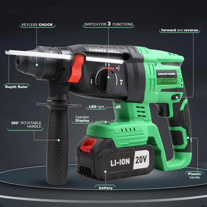 Local US Warehouse 20V Cordless Rotary Hammer Drill Electric with SDS Plus Bit DIY Demolition Drilling Battery Powered