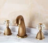 Gold Crystal 3-Hole Basin Split Faucet Bathroom Cabinet Full Copper Washbasin Under Counter Basin Cold and Hot Water Faucet CF96