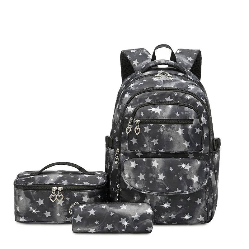 17 Inches Waterproof School Bags 3 Pcs Sets Backpack for Girls Students Rucksack With Lunch Bag & Pencil Bag for Teenager