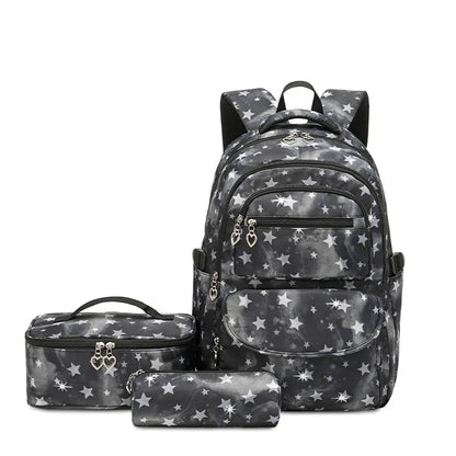 17 Inches Waterproof School Bags 3 Pcs Sets Backpack for Girls Students Rucksack With Lunch Bag & Pencil Bag for Teenager