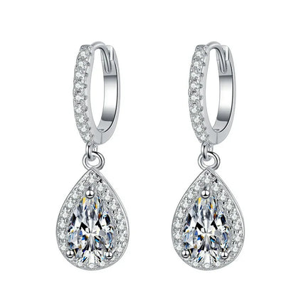 White Gold Pear Cut Zircon Drop Earrings Rhodium Plated Women's Wedding Classic Fashion Jewelry