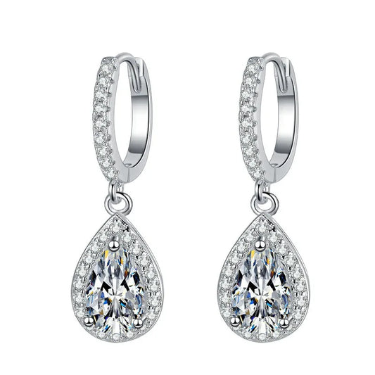 White Gold Pear Cut Zircon Drop Earrings Rhodium Plated Women's Wedding Classic Fashion Jewelry by PDG ibma