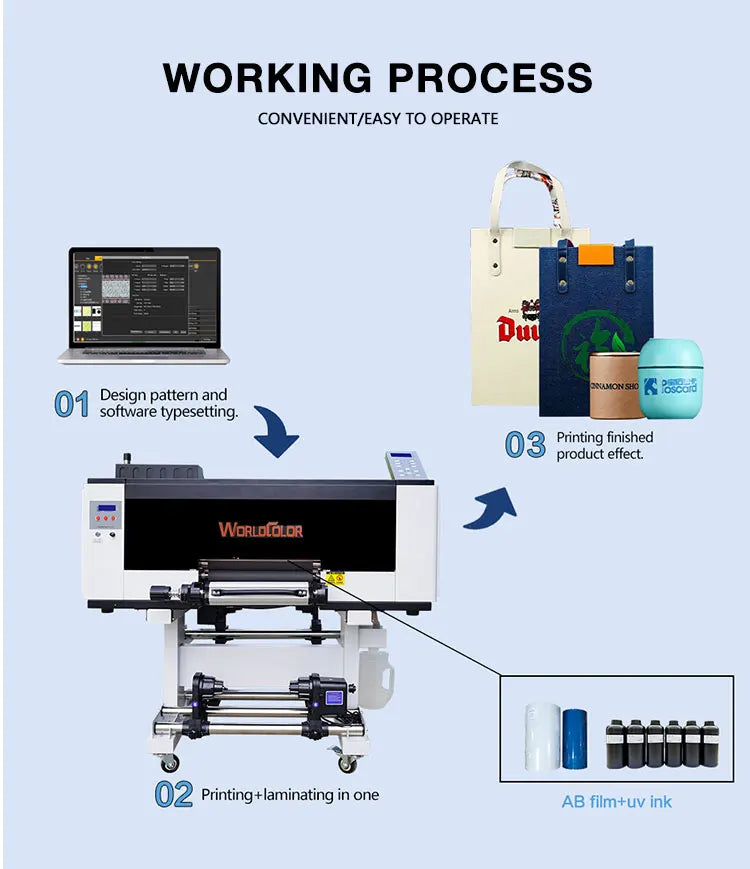 UV DTF 2-in-1 Sticker Printer I1600 F1080 Xp600 A3 UV Printer AB Film Roll Printing Machine with Laminator for Label Stickers