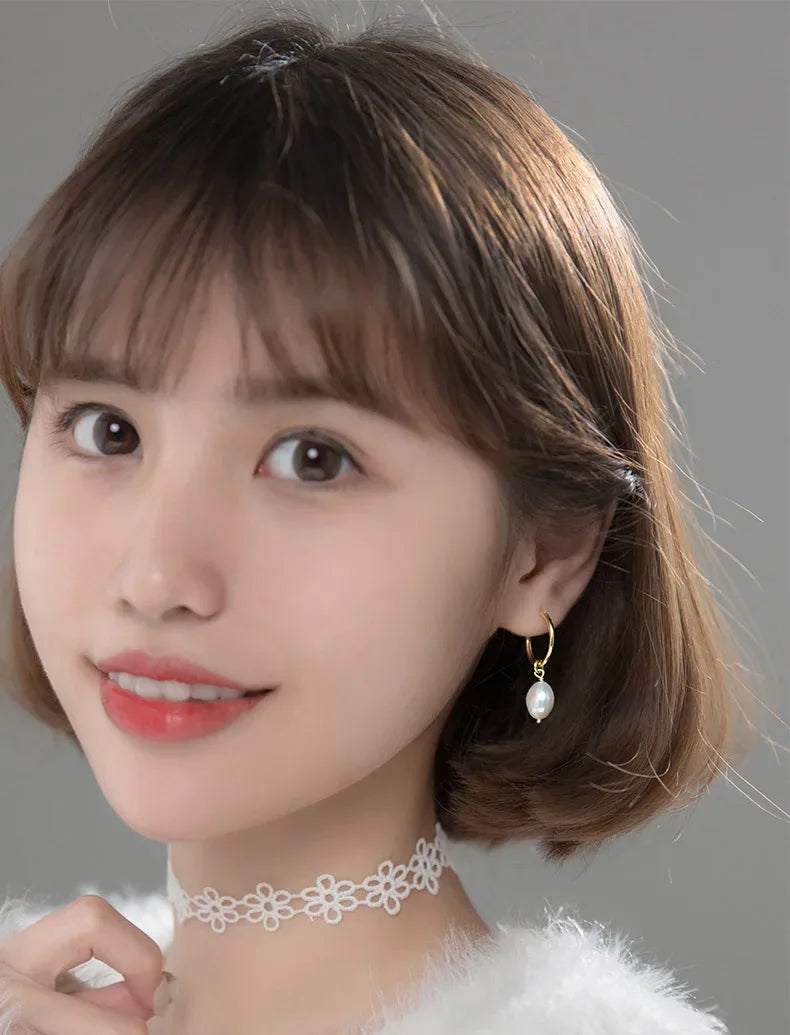 TrustDavis Real 925 Sterling Silver Sweet Irregular Baroque Pearl Hoop Earrings For Women Wedding Valentine's Day Jewelry DB338