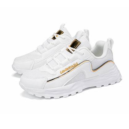 Rubber Outsole Lace up Womens Breathable Walking Style Sports Gym Jogging Tennis Fitness White Shoes Sneakers for Women