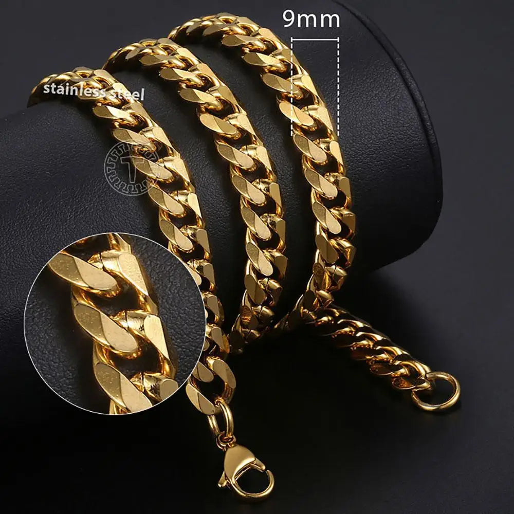 Hiphop Stainless Steel Necklace Curb Cuban Link Chain for Men Women Gold Color Solid Metal Punk Jewelry Gift