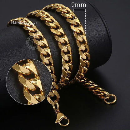Hiphop Stainless Steel Necklace Curb Cuban Link Chain for Men Women Gold Color Solid Metal Punk Jewelry Gift
