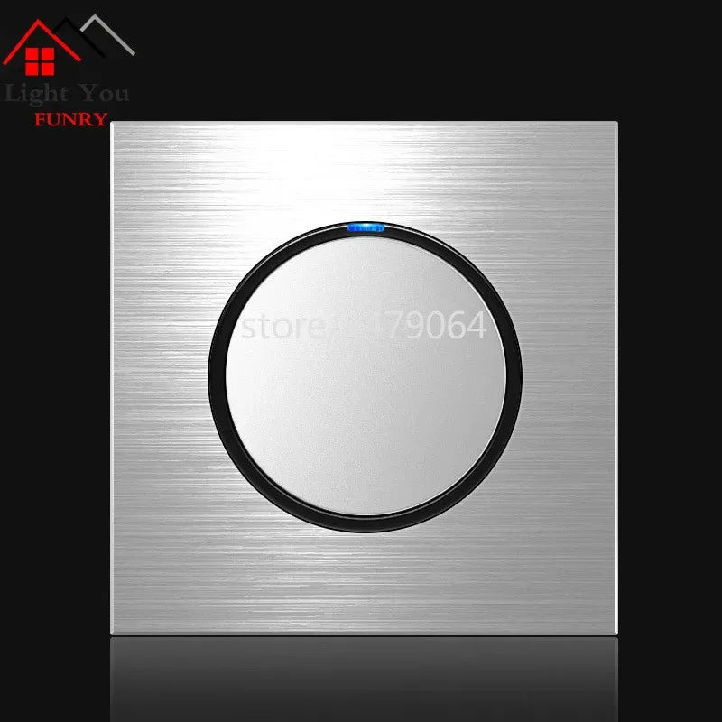1 Way Light Switch Any Click Household Silver Aluminum Alloy Panel Switch Socket 90V-250V