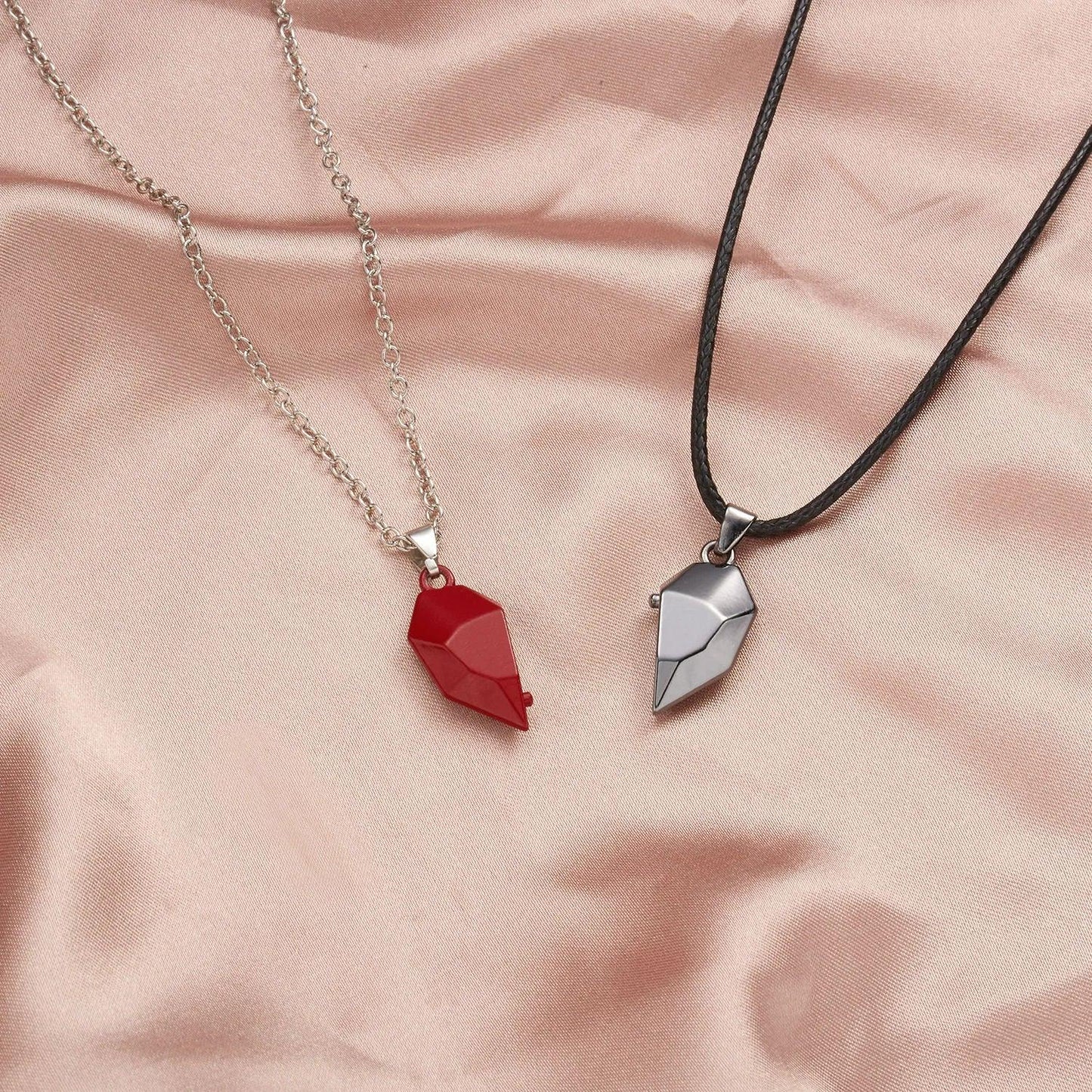 2Pcs Magnetic Heart Couple Necklace For Women Valentine's Day Sweater Chain For Best Friend Lovers Wedding Party Gift Jewelry