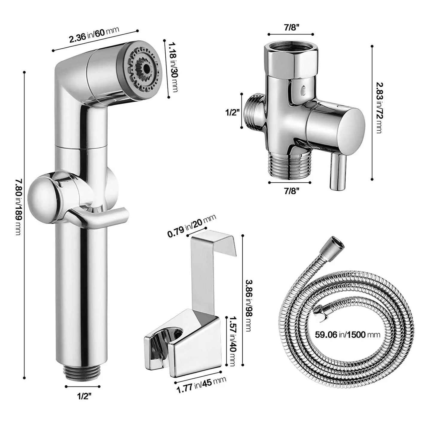 Hot Selling Shattaf T -Valve & Adjustable Jet Spray Bidet Set Chrome Handheld Bidet Gun Sprayer Bathroom Toilet Bidet Sprayer