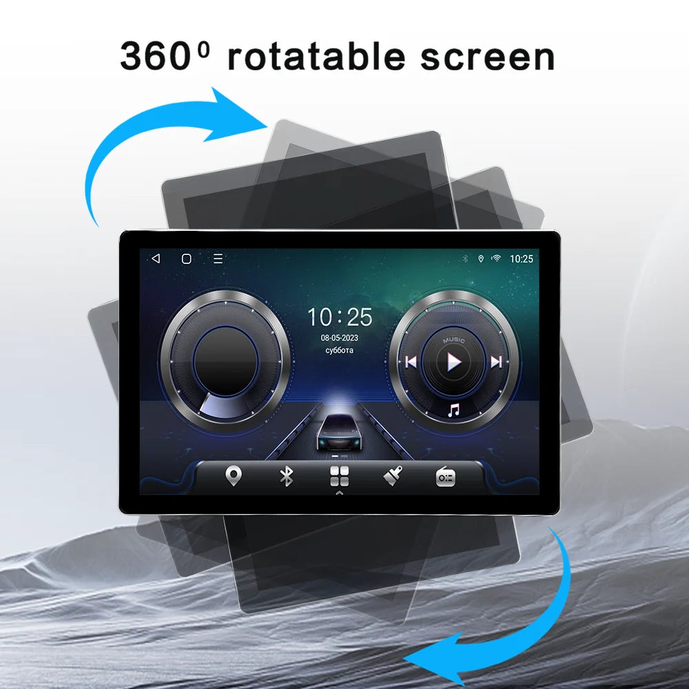 LELV 13.1inch Android 14 Auto Car Radio GPS Stereo 1Din/2Din Universal 360 Degree Rotation Multimedia Player DSP Carplay 4G