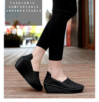 New Women Sneakers Summer Casual Shoes Woven Flat Platform Women's Shoes Breath Loafers Lady Footwear Soft Zapatos Plus Size 42