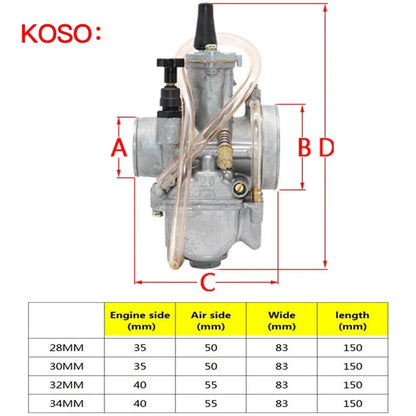 Koso OKO Motorcycle Universal Carburetor For PWK 21 24 26 28 30 32 34mm 2T 4T Carburador With Power Jet for Moto ATV Go Karts