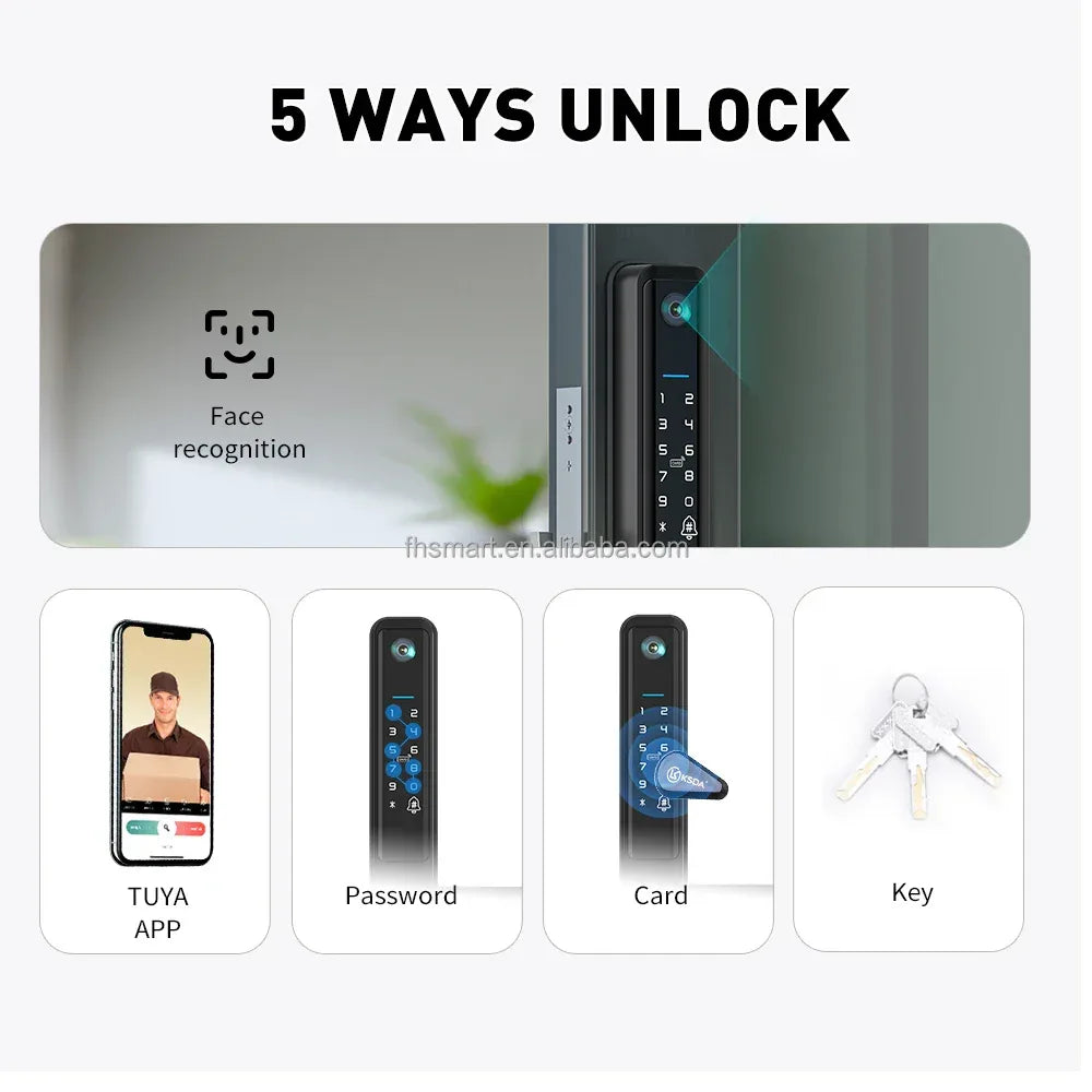 OutdoorTuya Wifi App Camera Aluminum Door Smart Lock 35mm Slim Sliding Frame Door Lock Biometric Fingerprint Electronic Lock