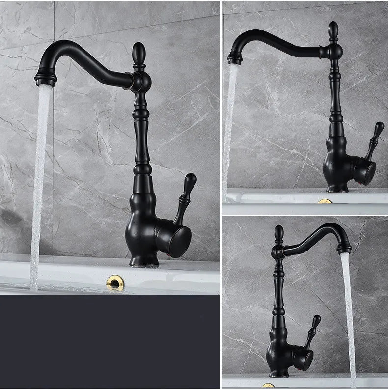 Black Bathroom Sink Faucet Brass Hot Cold Basin Tap
