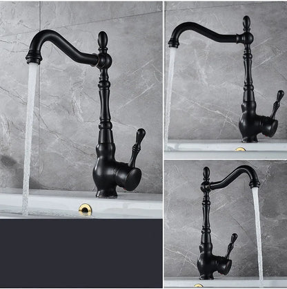 Black Bathroom Sink Faucet Brass Hot Cold Basin Tap