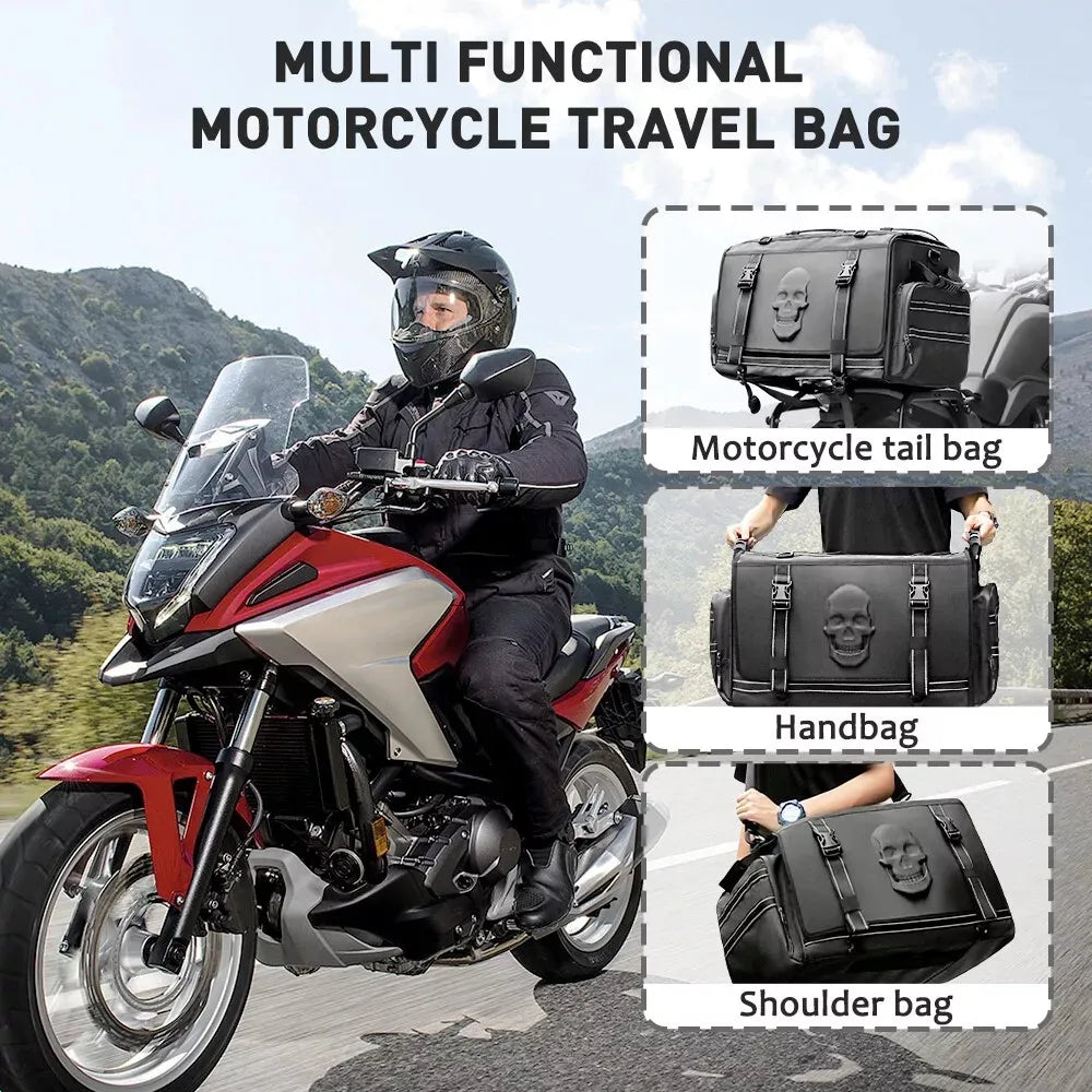 Rear Tail Seat Bag Black Retro Deluxe Roll Pannier Tool Bag for Motorcycle