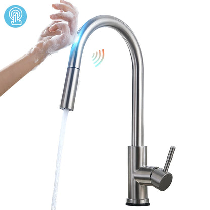 Touch Sensor Smart Kitchen Sink Faucet Flexible Pull Out Spout Deck-mount Hot Cold Water Mixers Kitchen Tap