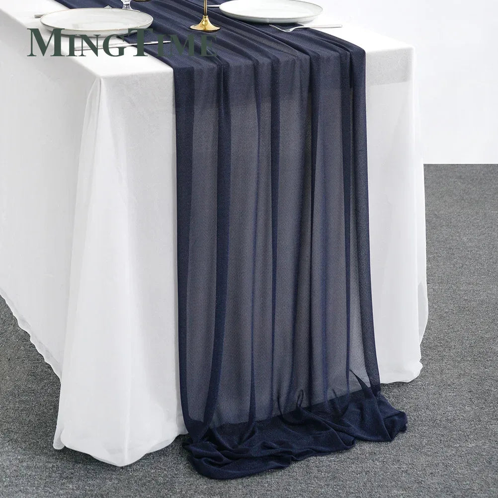 Sheer Chiffon Luxury Solid Colorful Table Runner Blue Rustic Boho Wedding Party Bridal Shower Birthday Home Christmas Decoration