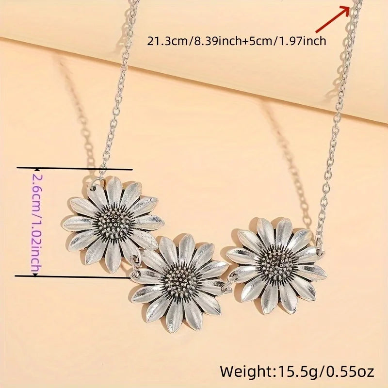 Timeless Sunflower Pendant Necklace - Vintage Floral Gift Jewelry, Versatile Botanical Design Necklace for Women
