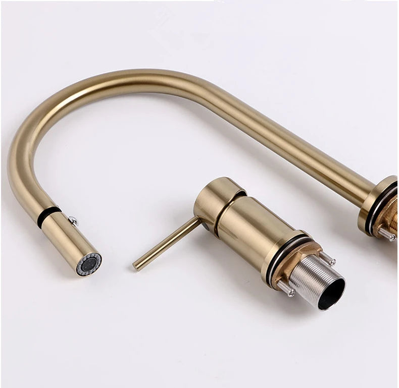 Bathroom Brushed Gold Basin Faucet Brass Pull Down Wash Sink Basin Mixer Tap Faucet