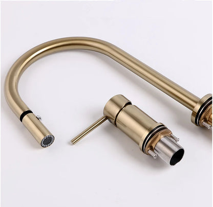 Bathroom Brushed Gold Basin Faucet Brass Pull Down Wash Sink Basin Mixer Tap Faucet