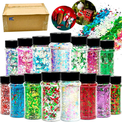 2 oz Hexagon Large Chunky Glitter Set Snowball Cosmetics Make up Nail  Crafts Shaker Bottle Free Shipping US Stock