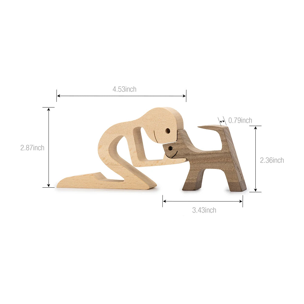 Family Puppy Wood Dog Craft Figurine Desktop Table Ornament Carving Model Home Office Decoration Pet Sculpture Christmas Gift