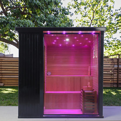 New Stocks in USA Modern Design Black Outdoor Dry Steam Red Cedar Electric Sauna with 8mm Glass