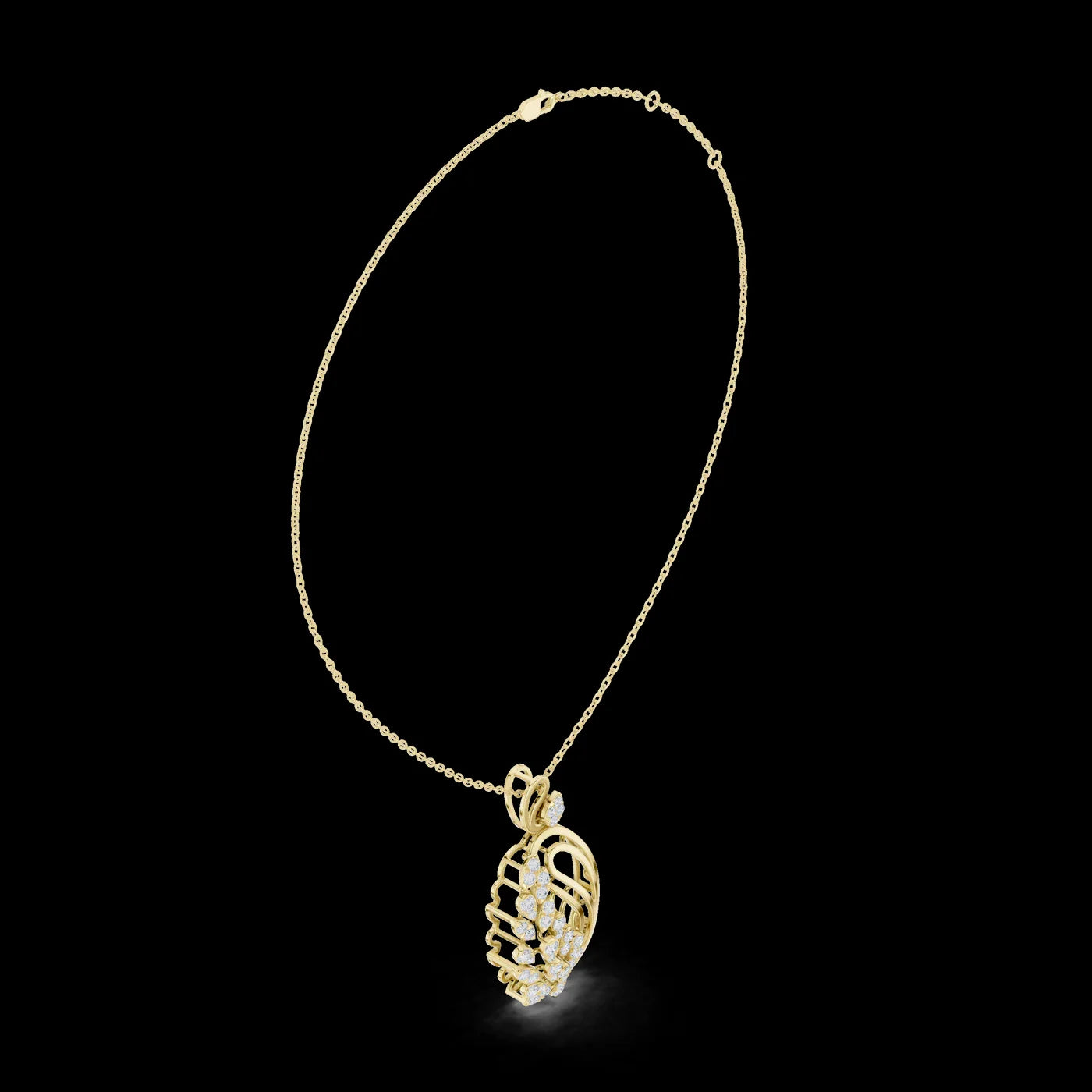 Gold Plated Link Chain Paisley Leaf Diamond Pendant with Sparkling Elegant Nature for Engagement Wedding Anniversary