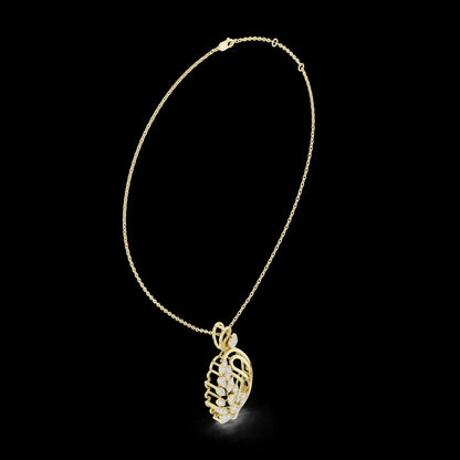 Gold Plated Link Chain Paisley Leaf Diamond Pendant with Sparkling Elegant Nature for Engagement Wedding Anniversary