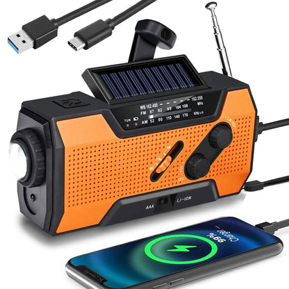 CE Certified 2000mAh Solar NOAA Radio LED Multi-Power Source for Wildfire Safety Flashlight Clock Internet Radio FM Radio