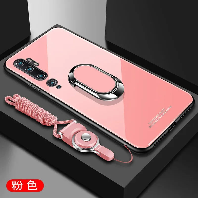 For Xiaomi Mi Note 10 Lite Case Tempered Glass Magnet Ring Holder Phone Case For Xiaomi Mi Note 10 Pro Hard Back Cover