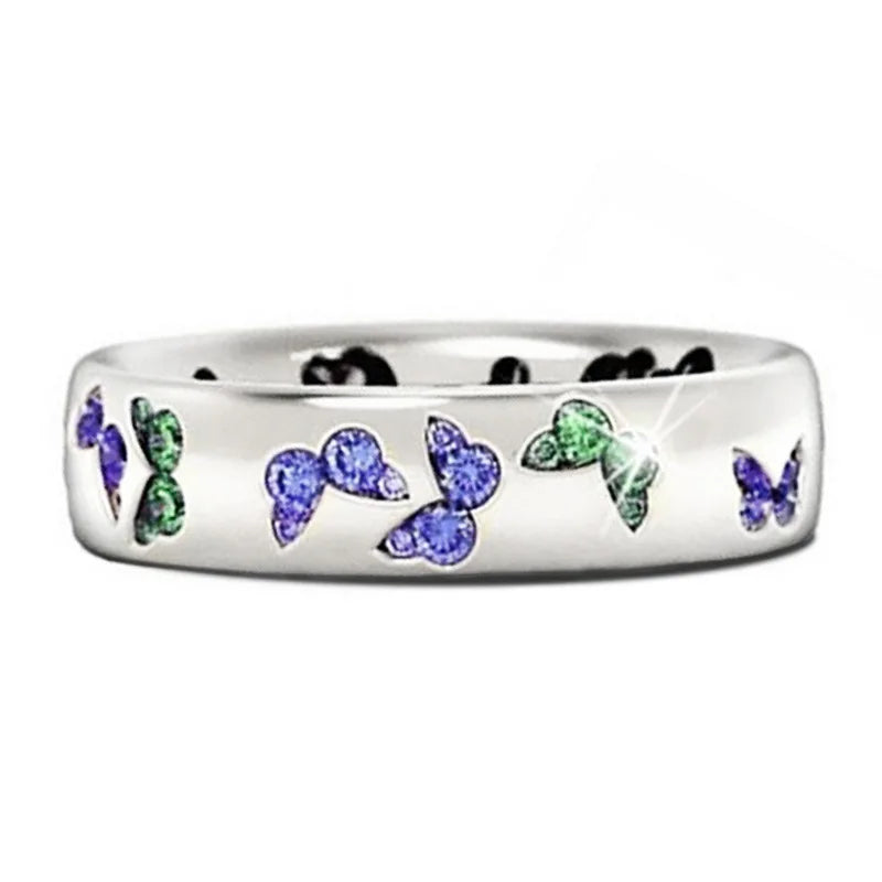 Butterfly Gemstone Rings For Women Lab Created Cubic Zirconia Pave Setting Fashion Jewelry Gift Ring H111