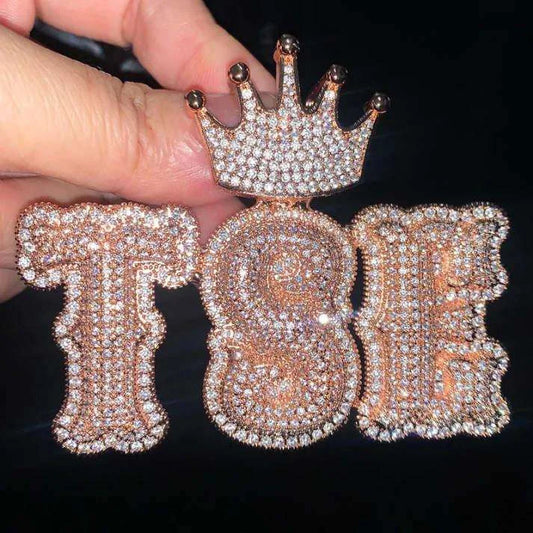 TBOO Crown Pendant Gold Plated 925 Silver Emerald Cut Moissanite Letter Charm Luxury Hip Hop Jewelry Unisex Gift for Lover by PDG ibma