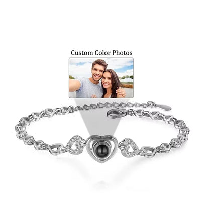 Dropship Jewelry Personalized Custom Photo Projection Heart-shaped Bracelet Titanium Steel Gold Plated Zircon Bracelet