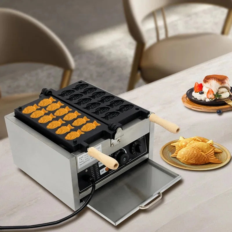 12 Slice Taiyaki Fish Shaped Waffle Cake Machine Nonstick Japanese Pancake Double Pan Bread Dessert Maker for Home Commercial