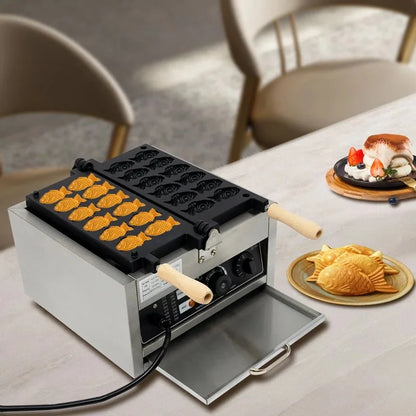 12 Slice Taiyaki Fish Shaped Waffle Cake Machine Nonstick Japanese Pancake Double Pan Bread Dessert Maker for Home Commercial