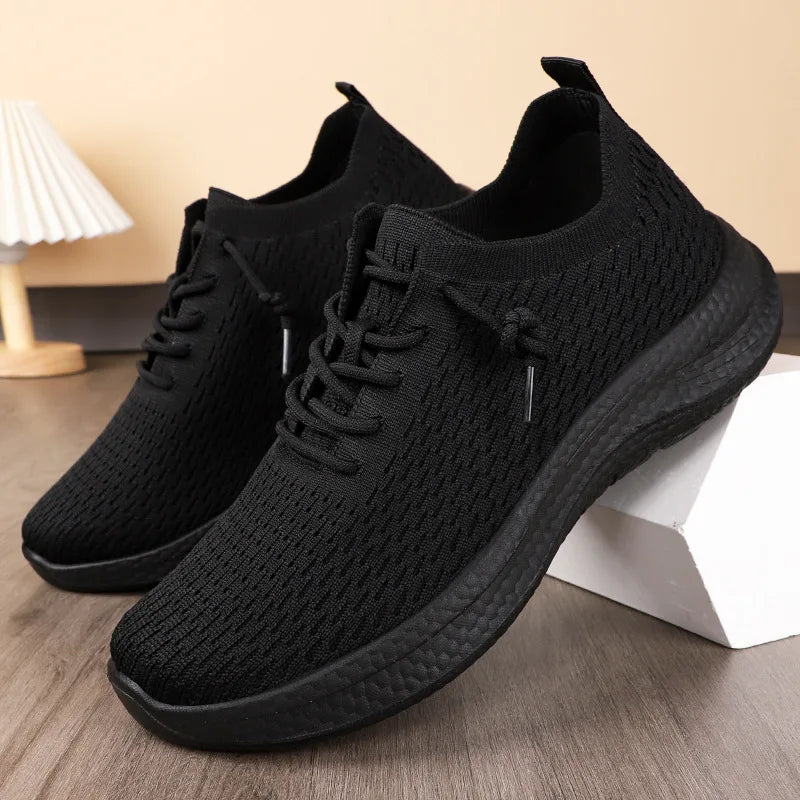 Men's Casual Flying Knitted Running Shoes Breathable Lace-Up Design Cross-Border Couple Fashion Mesh Autumn Walking Style