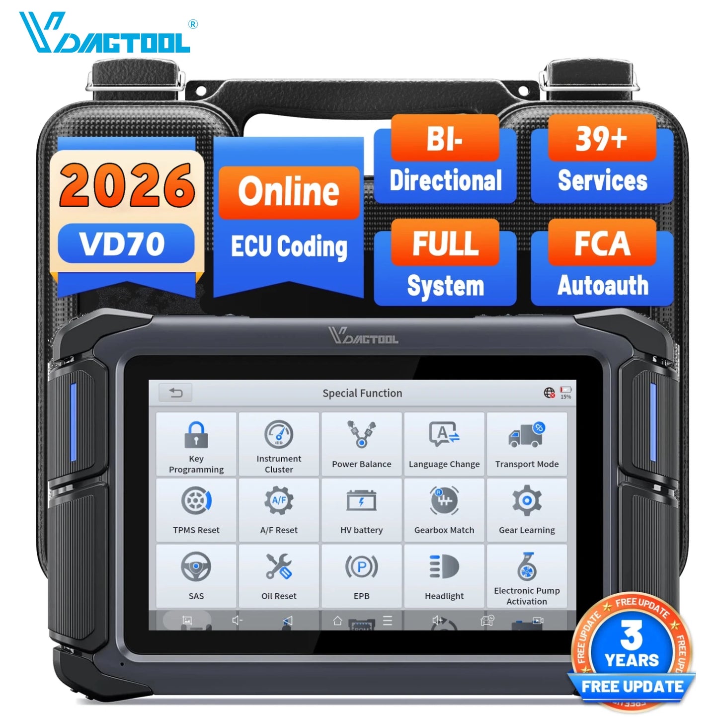 2026 New USA Warehouse VD70 Key Fob Programmer Automotive Immo Car Key Tool Universal Full System Diagnostic Tool with 39+ Reset