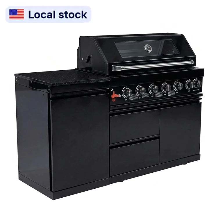 USA 7 Days Delivery Freestanding Outdoor Kitchen Modular Cabinet BBQ Kitchen Island with Rustproof Material for Resort