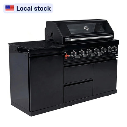 USA 7 Days Delivery Freestanding Outdoor Kitchen Modular Cabinet BBQ Kitchen Island with Rustproof Material for Resort