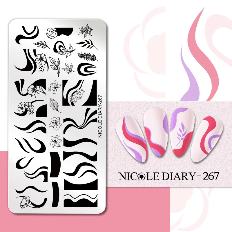 NICOLE DIARY Rose Flower Nail Stamping Plates Image Template Valentine's day Love Heart Printing Stencil Nail Art Manicure Tools
