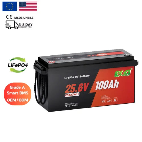 ESG US Stock LiFePo4 Battery Pack 12.8V/25.6V 100Ah 200AH Smart BMS 6000 Cycles Rechargeable Lithium Battery Pack ABS Case