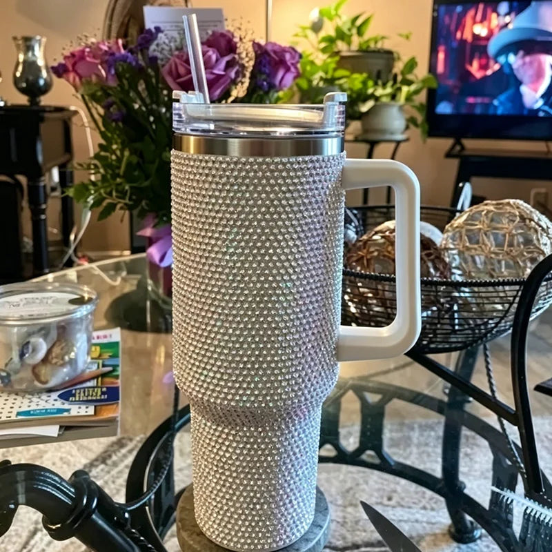 Us Warehouse 40 OZ Rhinestones Bling Easy Clean Drinkware Stainless Steel Tumbler 40 OZ for Home Office Outdoor Daily Use